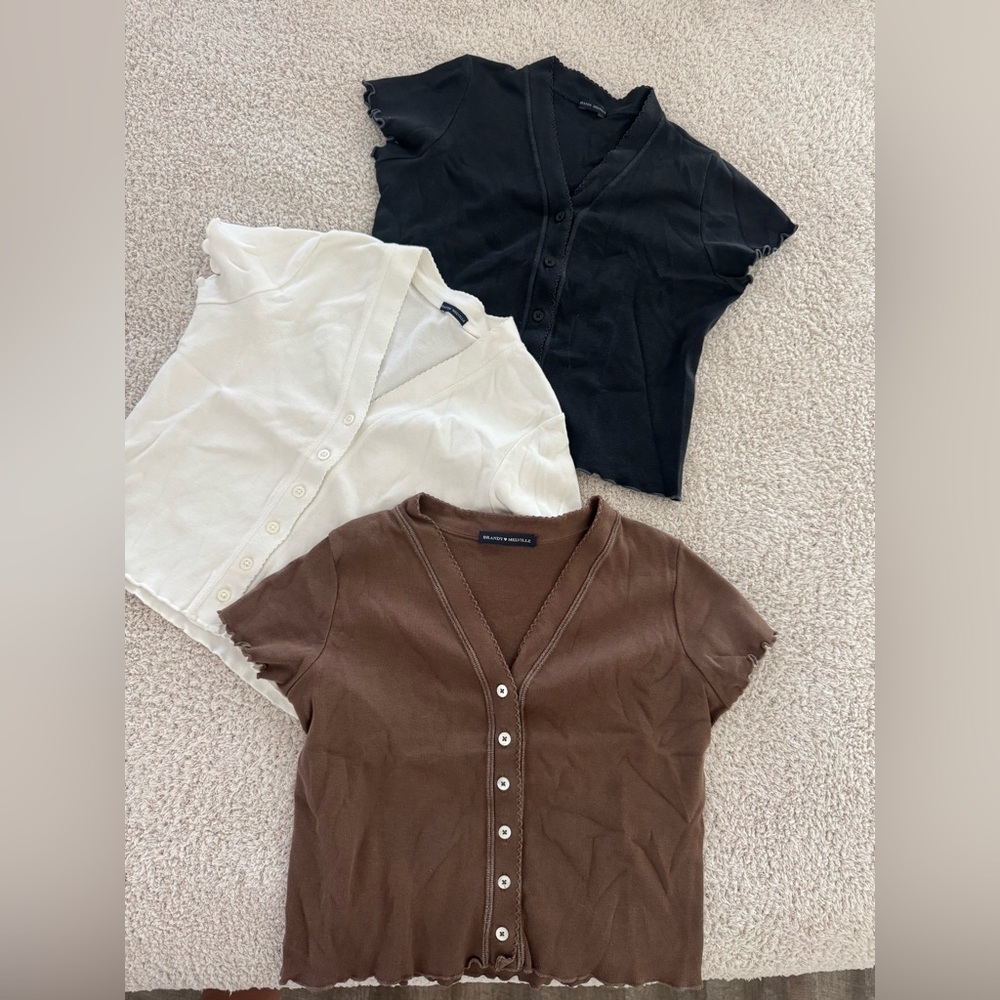 Brandy Melville Black, White, and Brown Scallop trim and Crop Top Bundle